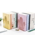 thumbnail image 3 of SPRING PARK 1 Pair Metal Book Ends Rose Gold Bookends for Shelves,Cute Cactus Heavy Duty Book Ends Holder Stand Decorative Bookends for Kids School Home Office, 3 of 7