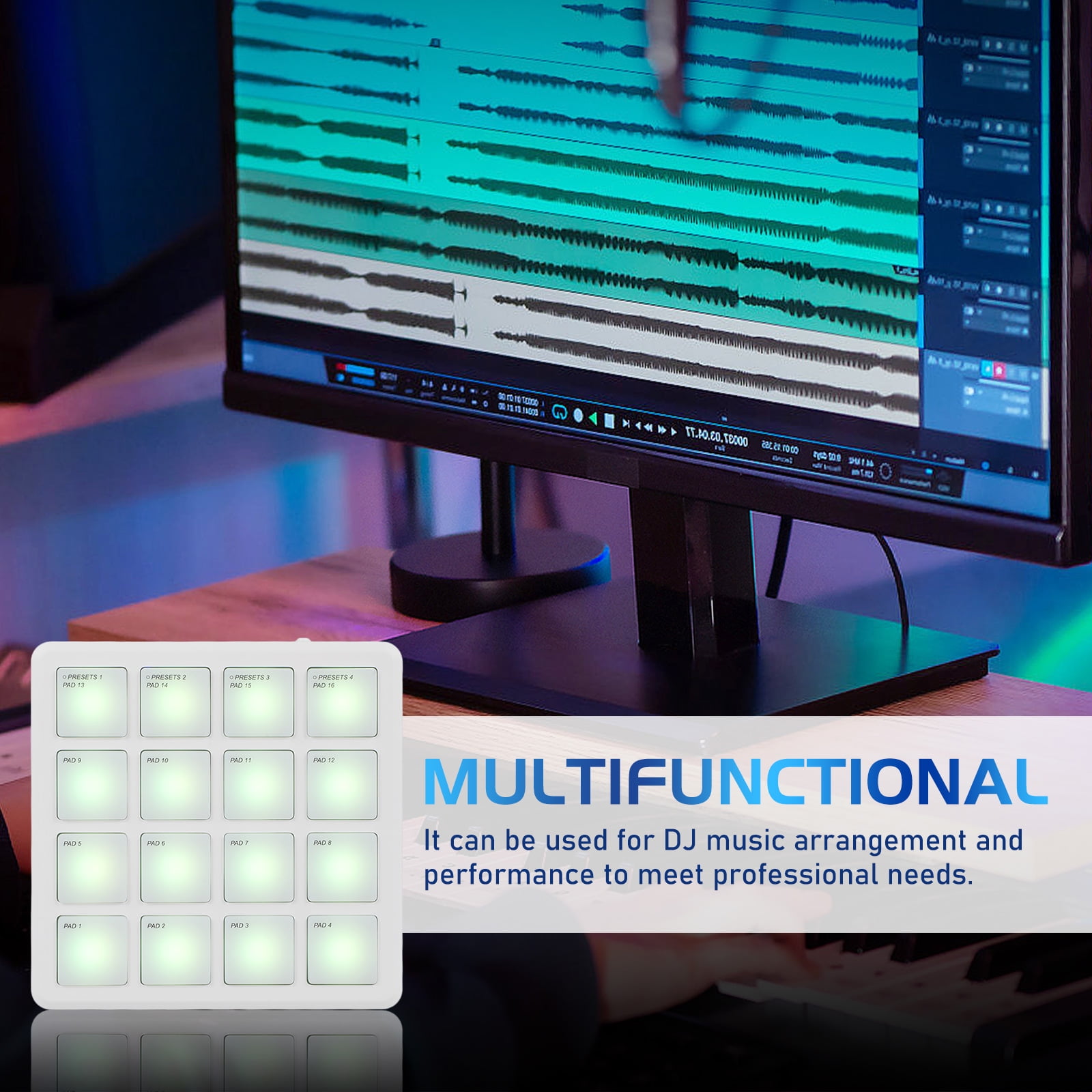 FRCOLOR White Dj Controller Pad with Rgb Lighting and USB Connectivity for Studio Use