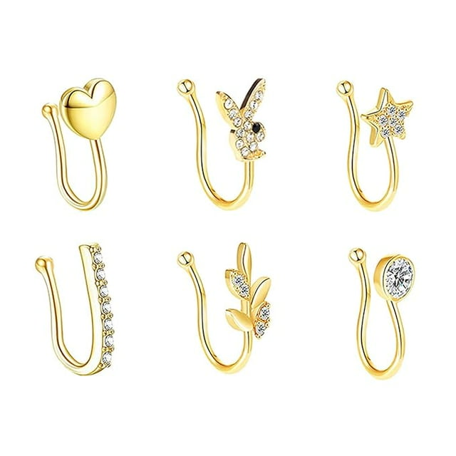 6pcs Fake Nose Ring Hoop, Clip On Stainless Steel Fake Nose Rings Jewelry, Nose Ring Hoop Nose Rings For Women Men