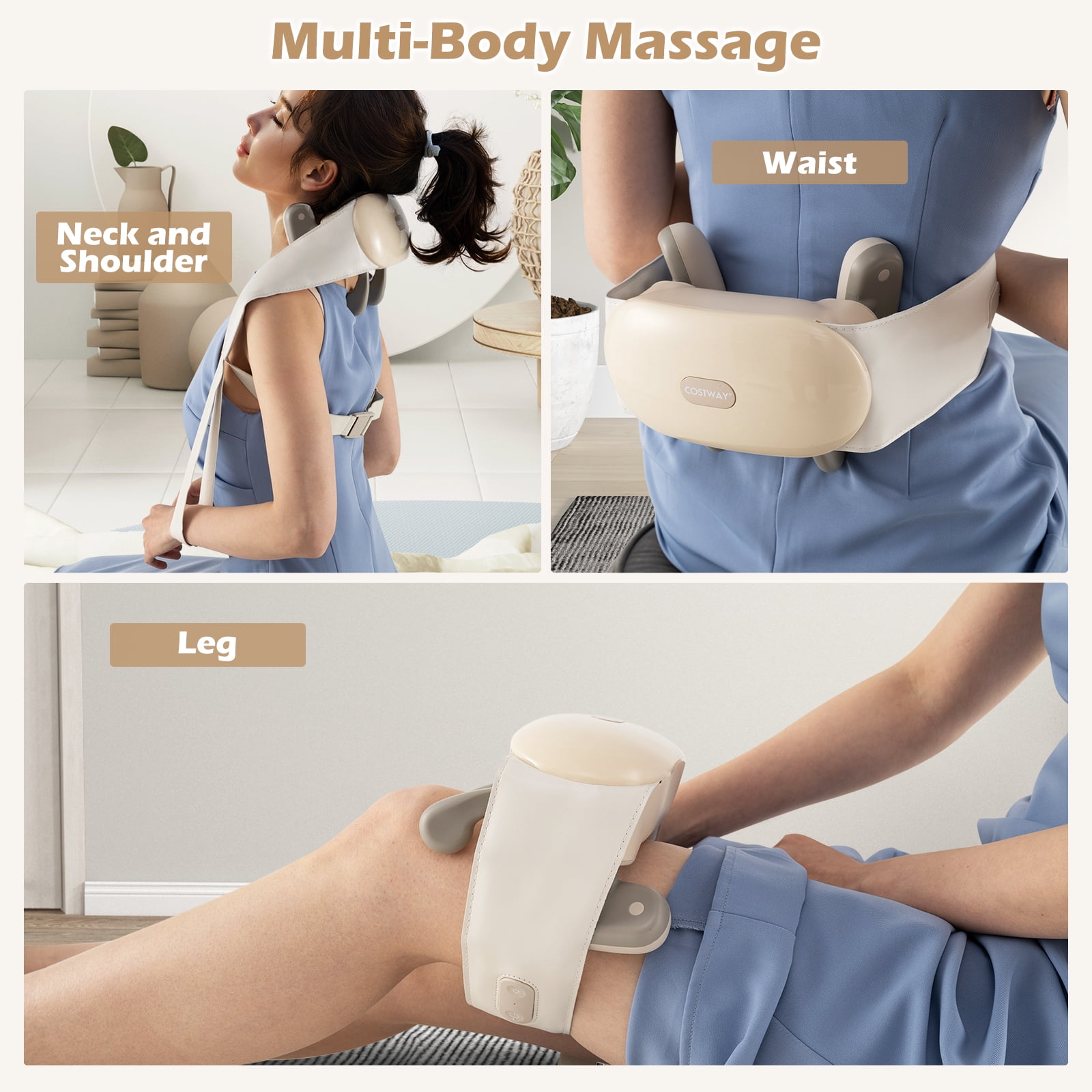 Gymax Neck Shoulder Massager w/ 2 Heat Levels for Pain Relief Neck Massager Pillow Beige