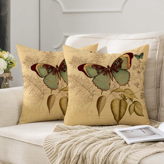Whimsical Butterfly Pillow Covers Set of 2, 18x18", Cozy Cotton Throw Pillows for Living Room, Boho Style Spring Decor