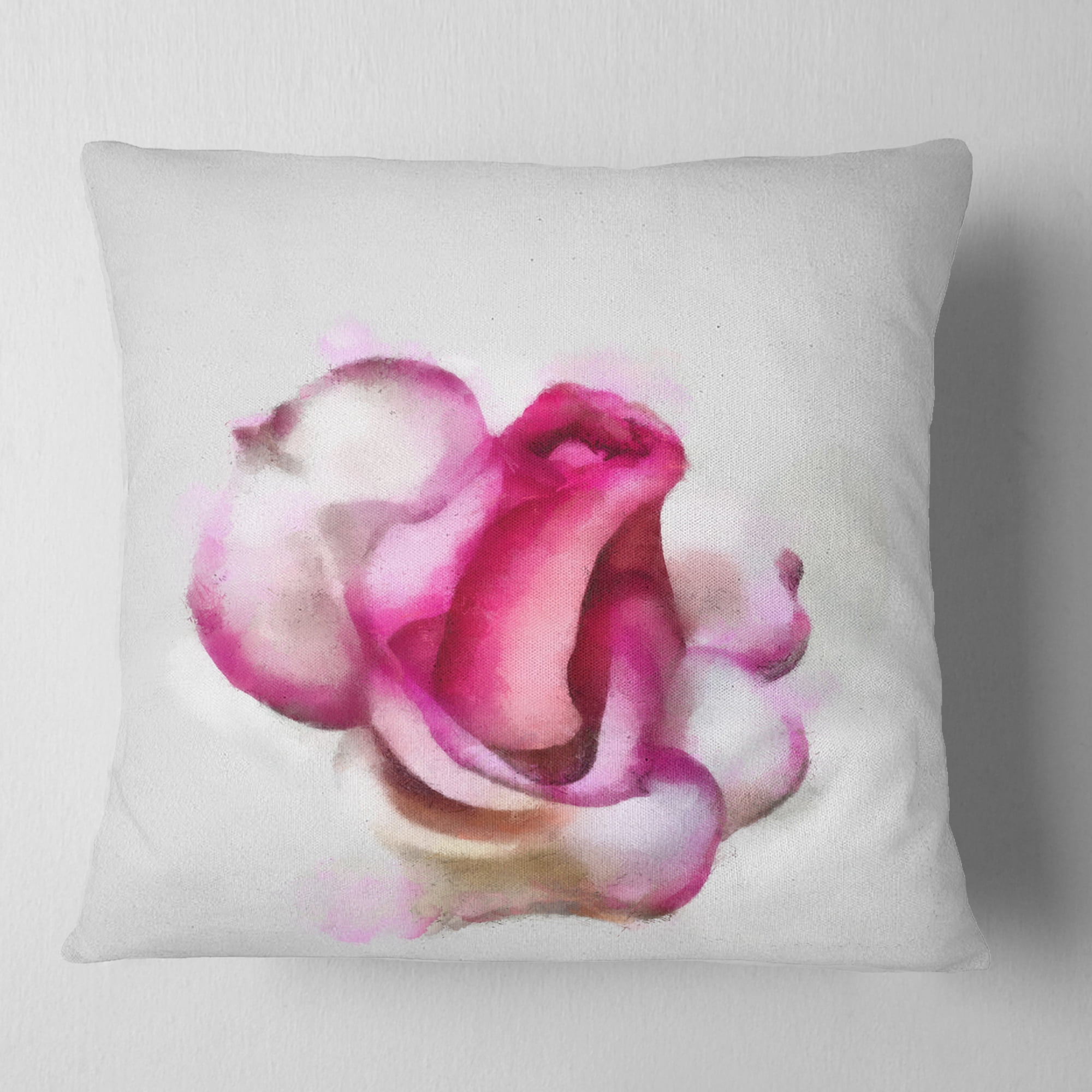 Designart Pink Hand drawn Red Rose on White - Floral Throw Pillow - 16x16