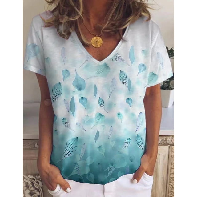 Nouveau T-Shirt à Manches Courtes à Imprimé Floral pour Femmes