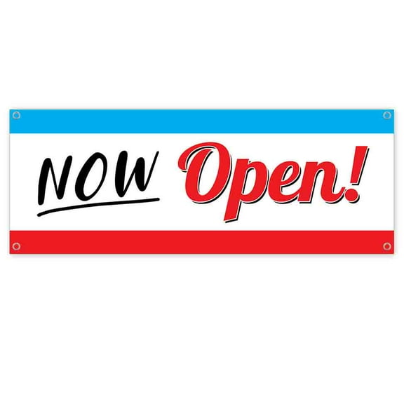 Now Open 13 oz Banner | Non-Fabric | Heavy-Duty Vinyl Single-Sided With Metal Grommets