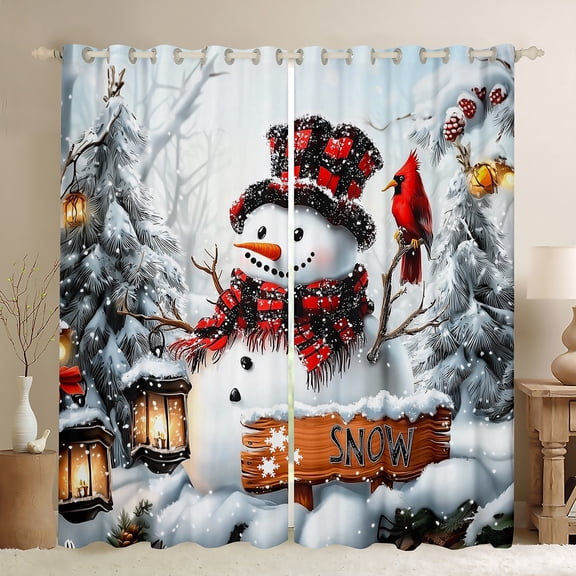 Feelyou Kawaii Snowman Black Out Curtains, Rustic Snow Curtains Pack of 2 (42x63 Each), Winter Christmas Festival Bedroom Curtains, Curtains and Drapes Bedroom Decor
