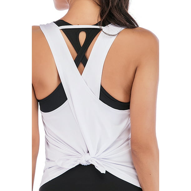 FITTOO Women Sexy Yoga Shirts Tie Back Loose Workout Sports Racerback Crop  Tops Sleeveless Tank Tops - Walmart.com
