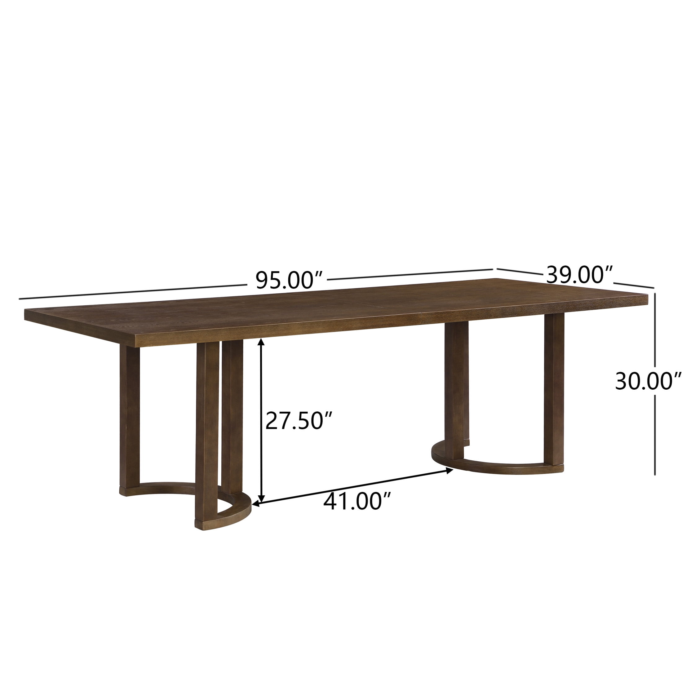 Christopher Knight Home Modern 95” Rectangular Dining Table, U-Shaped Trestle Base, Solid Wood Frame, Seats 8, Walnut