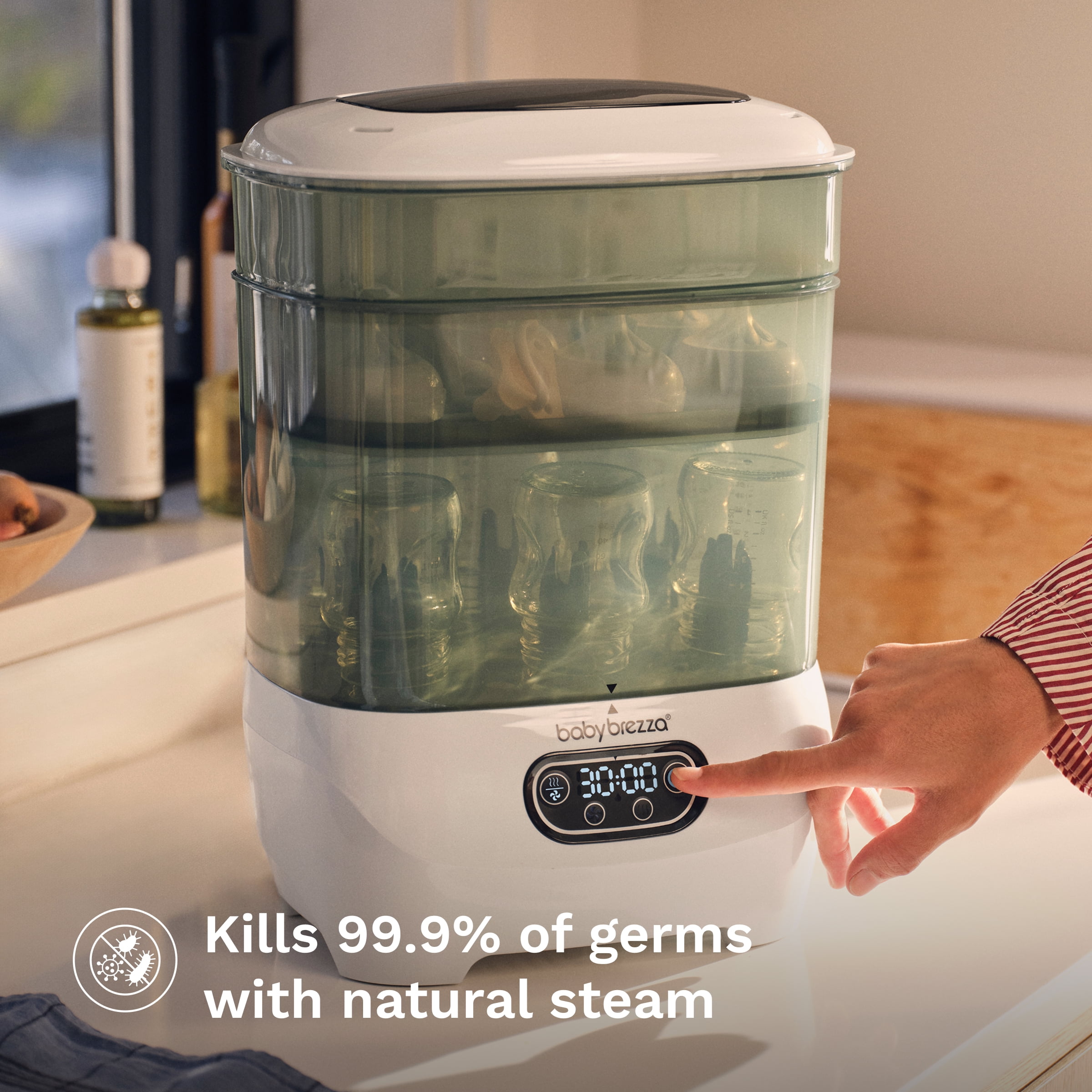 Baby Brezza Bottle Sterilizer and Dryer Advanced – 33% Faster - Largest Capacity Steam Sanitizer - Universal Sterilization Machine for All Bottles + Pump Parts - HEPA Air Filter