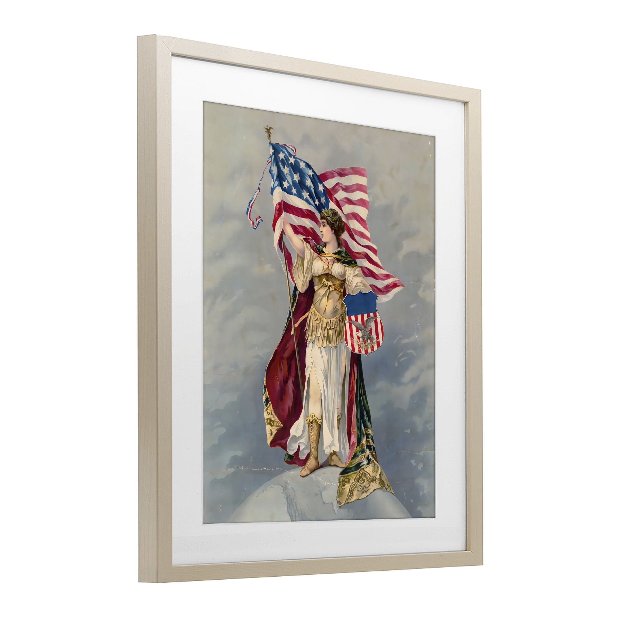 Stupell Industries Columbia Standing with American Flag Birch Framed Print Under Glass, design by Arlington Prints