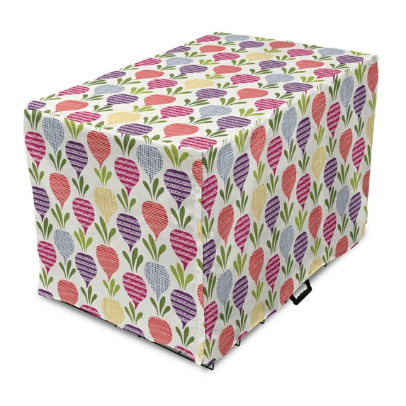 Turnips Dog Crate Cover, Doodle Style Hand Drawn Veggies Stripes Waves or Zigzags Organic Foods Print, Easy to Use Pet Kennel Cover Small Dogs Puppies Kittens, 7 Sizes, Ivory Multicolor, by Ambesonne
