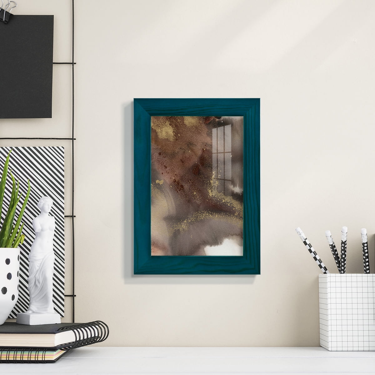 Mountain Seasons IV - Framed Print w/glass - Ocean Blue