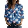 thumbnail image 2 of Karymi Womens Tops Dressy Casual Vintage Independence Day Print Long Sleeve Blouse, Lapel Button‑Down Design Open Top, Patriotic 4th of July Casual Shirt Going Out Tops for Women, 2 of 5