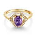 thumbnail image 2 of Gem Stone King 1.09 Ct Oval Purple Amethyst 18K Yellow Gold Plated Silver Ring (Size 5), 2 of 4