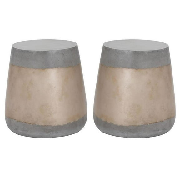 Home Square Aries 15" Modern Concrete Side Table in Gold/Gray - Set of 2