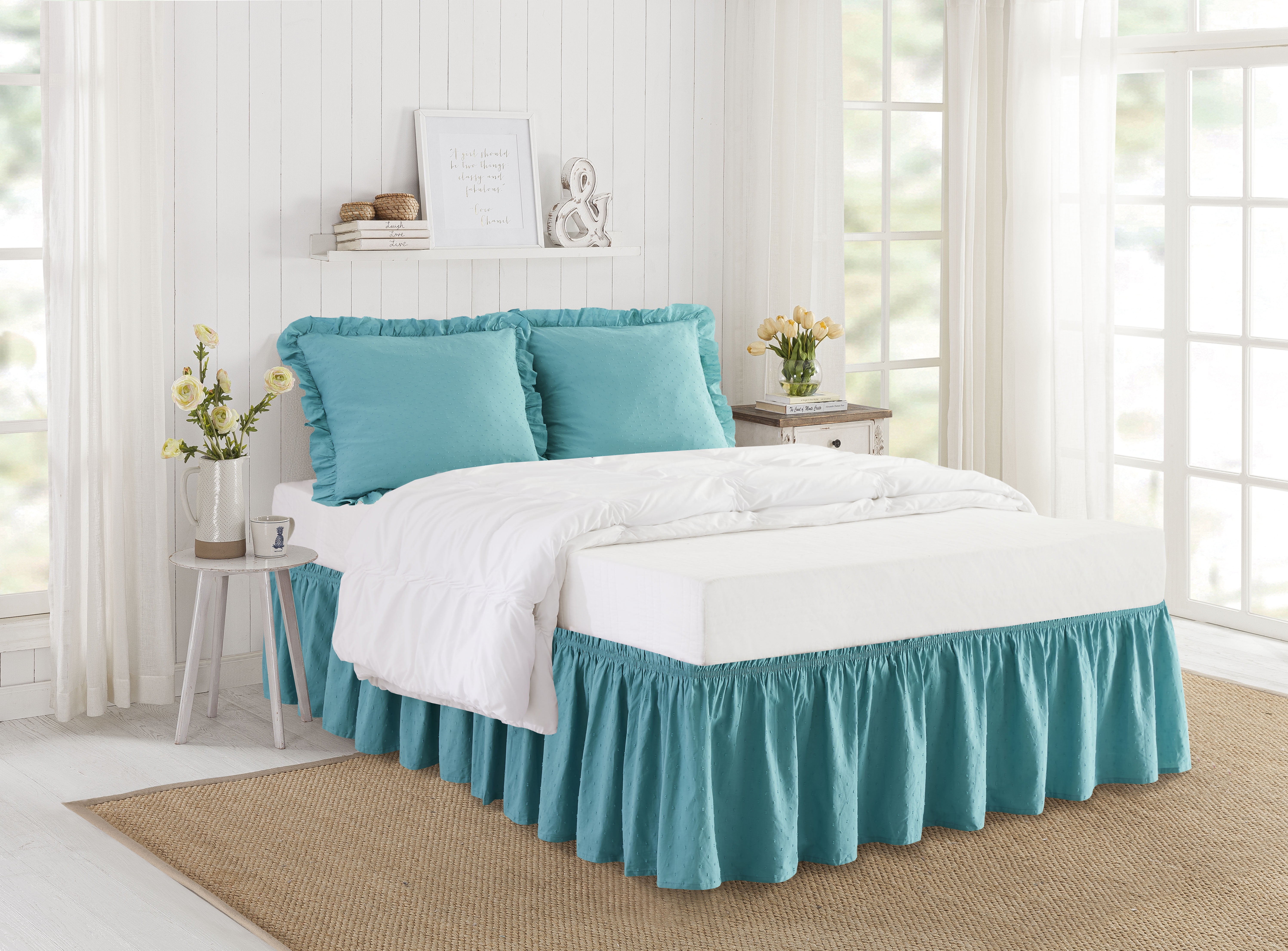 The Pioneer Woman Teal Cotton Swiss Dot 3-Piece Bedskirt and Sham Set