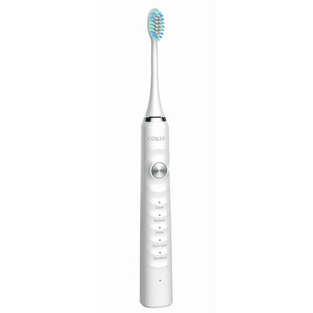 BRIGHTFUFU Cepillo de dientes eléctrico sónico COSLUS, recargable para adultos, cepillo de dientes de viaje con base de carga y cabezales, estuche de viaje.