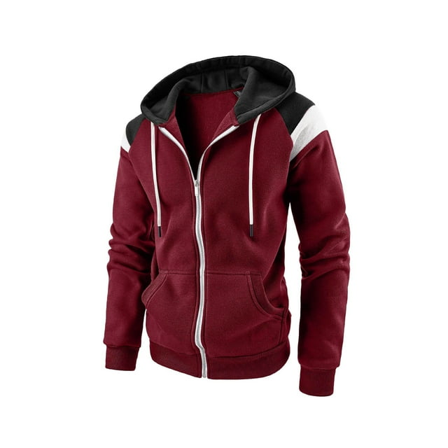 xiaxaixu Sweat à Capuche Décontracté pour Hommes à Cordon de Serrage Manches Longues Couleur Contrastée Fermeture Éclair pour Printemps Automne