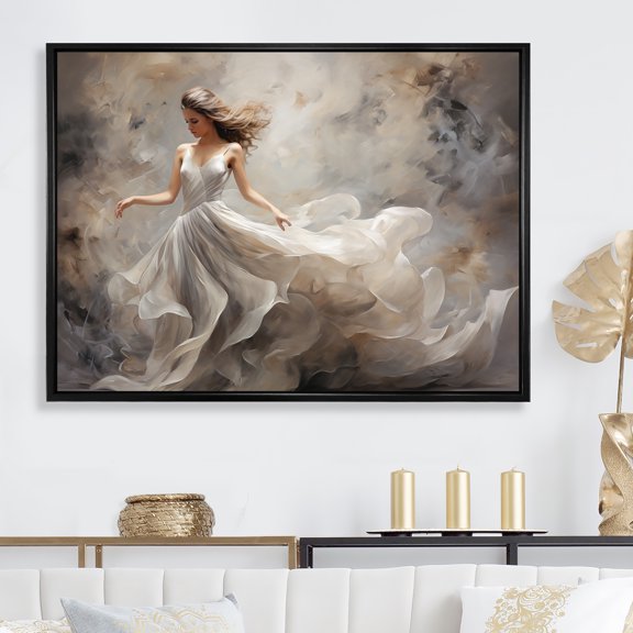 Designart "Symphonic Contemporary Grey Ballet Dance" Dance Floater Framed Wall Art Prints