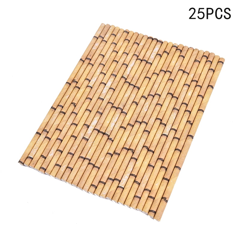 25pcs Paper Straws Bamboo Print Straws Hawaiian Jungle Tropical Bamboo Print