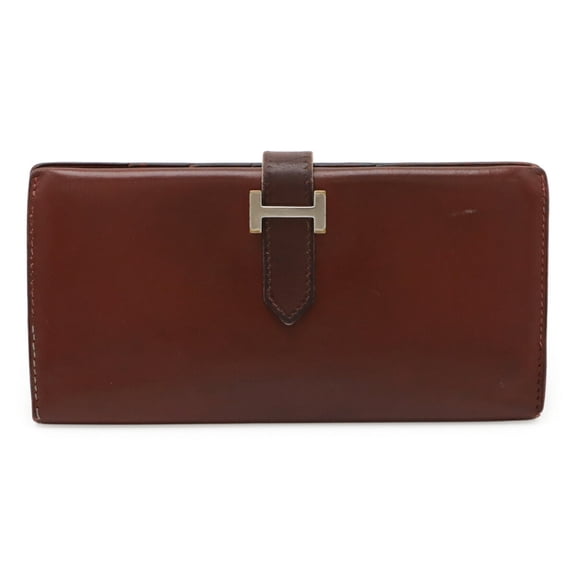 Pre-Owned HERMES Bearn Classic Bi-fold Long Wallet in Box Calf Leather, Rouge H, E... (Fair)