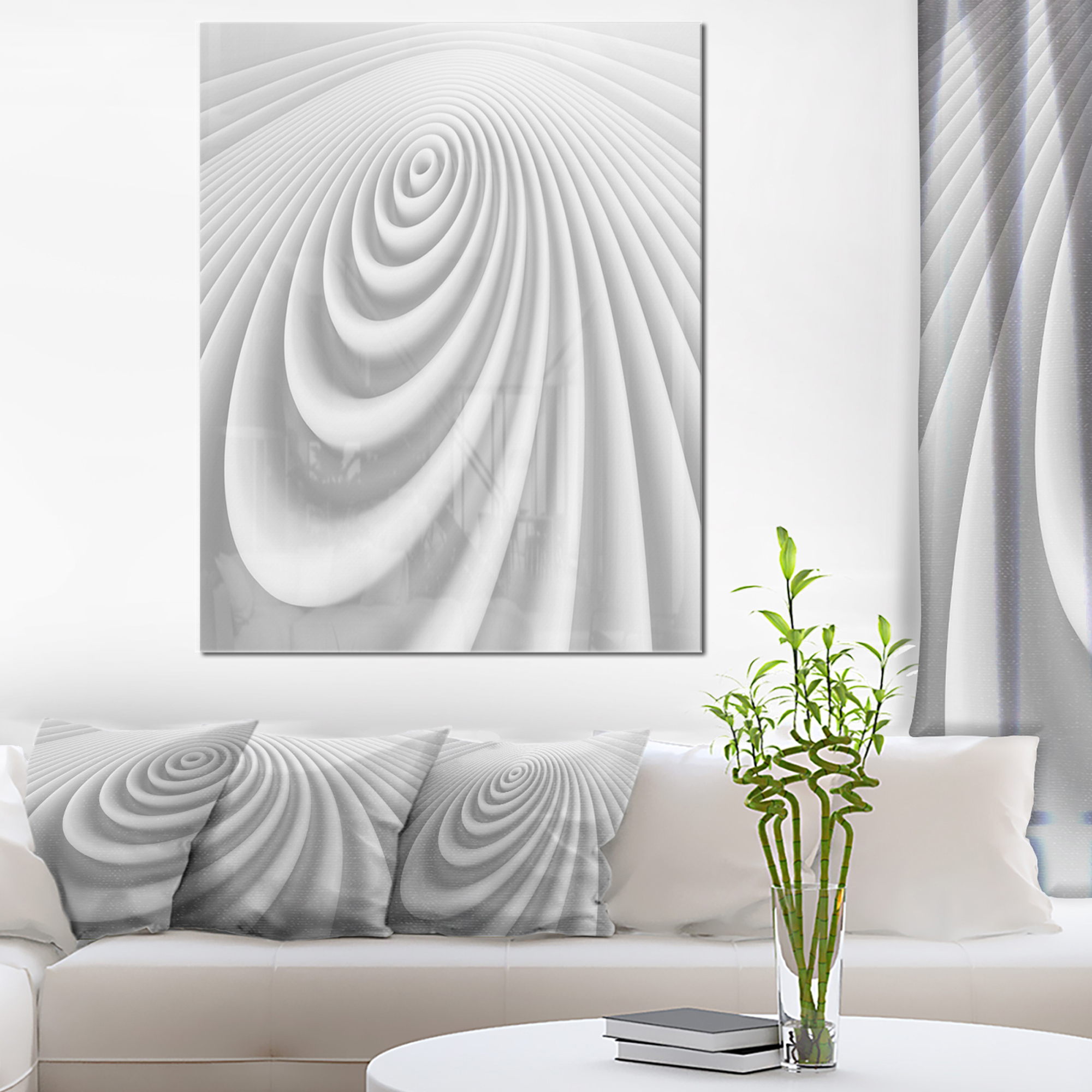 Fractal Rounded White 3D Waves 30 in x 40 in Painting Art Prints, by Designart
