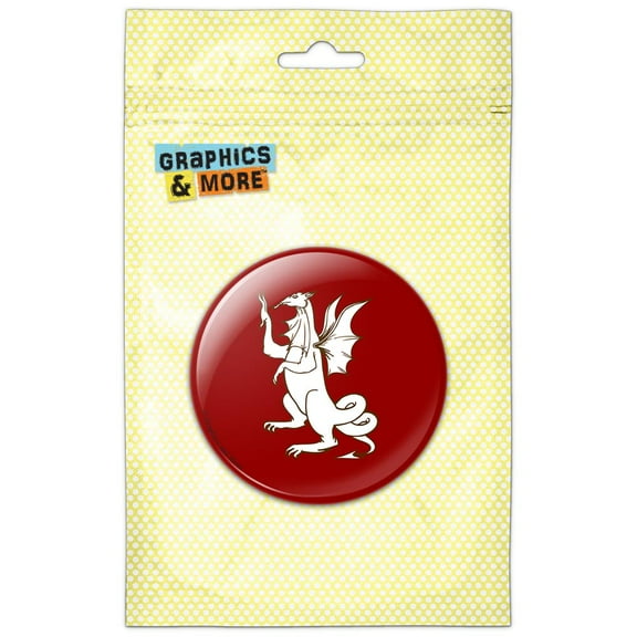 Dragon Medieval Mythological Creature on Red Pinback Button Pin Badge