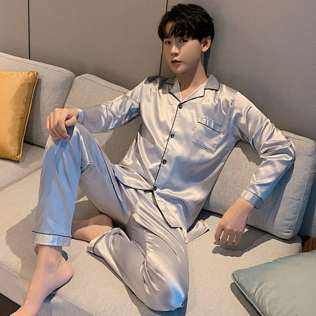 

QWZNDZGR Spring Summer Pajama Sets Satin Sleepwear Couple Long Button-Down Pyjamas Home Clothes Suits Pijama Men Women Loungewear Pjs
