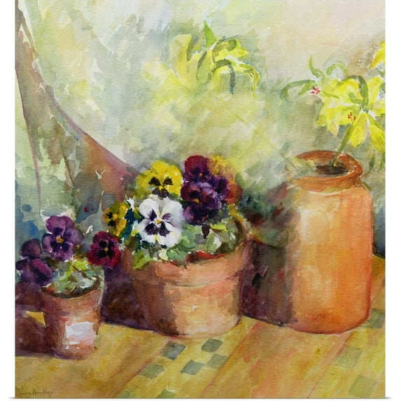 Great BIG Canvas | Rolled Karen Armitage Poster Print entitled Pansies and Terracotta Pots