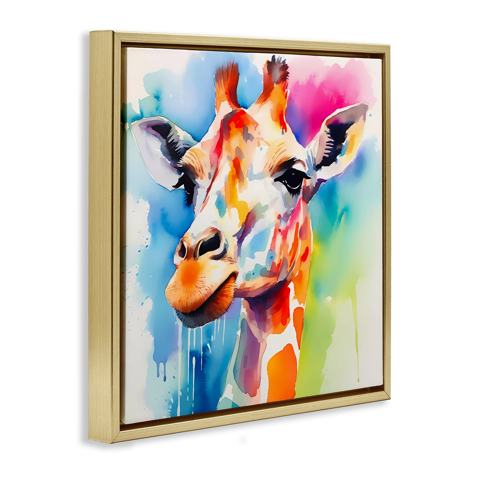 Stupell Industries Modern Paint Giraffe Animals & Insects Painting Gold Floater Framed Canvas Art Print Wall Art, 25 x 25