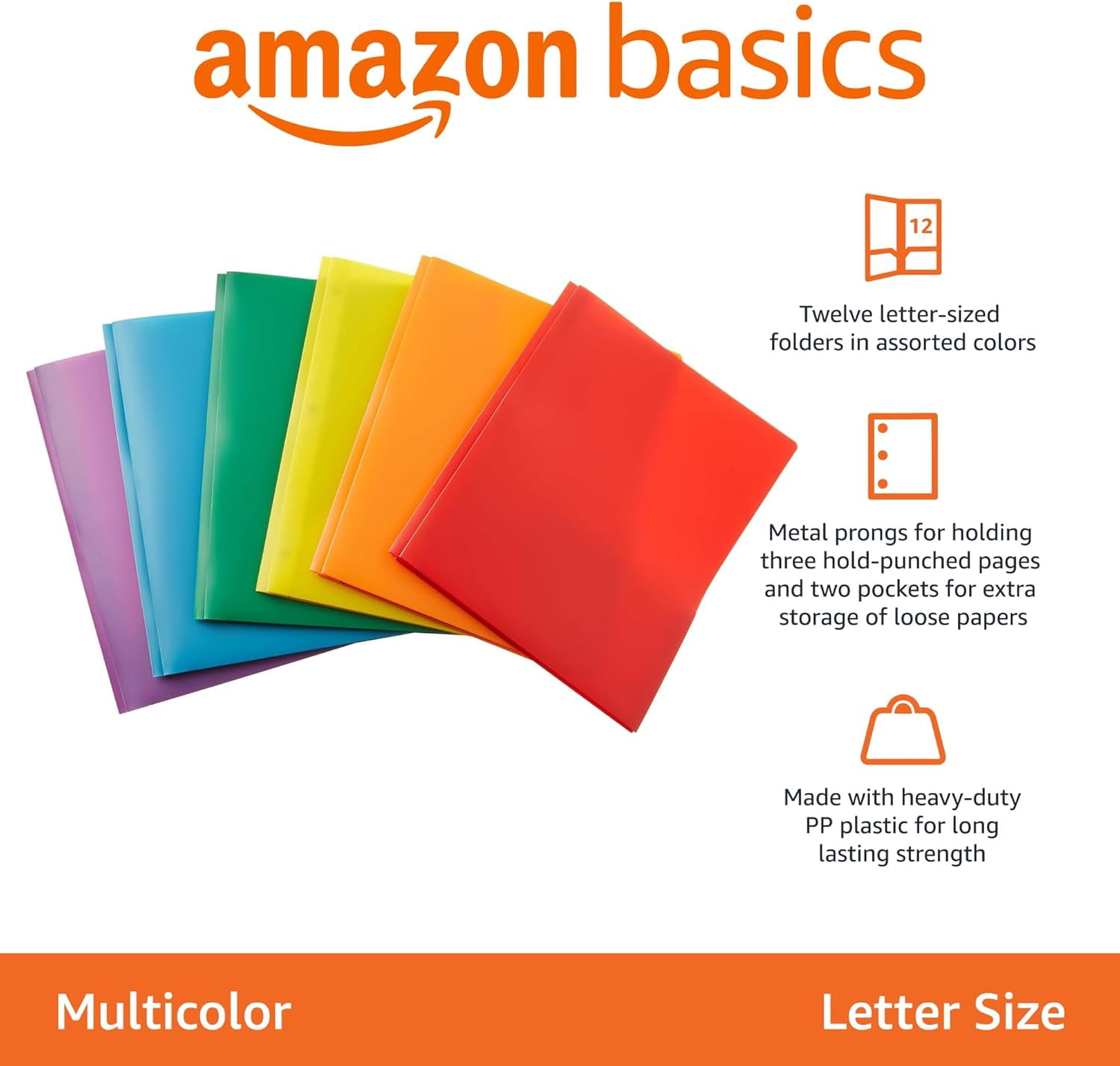 Heavy Duty Plastic Folders with 2 Pockets for Documents, Letter Size Paper, School Supplies Organization, Assorted Colors, Pack of 12
