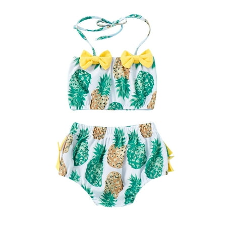 

HESHENG Toddler Baby Girl Swimsuit 2 Piece Pineapple Watermelon Bathing Suit Bikini Swimwear Beachwear Suit Yellow 1-2Y(90)