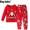 thumbnail image 2 of Conjunto de ropa navideña con dibujos de Papá Noel para niño y niña, pijamas de manga larga para bebé, camisetas y pantalones, ropa de dormir para el hogar, 2 uds., 2 of 4
