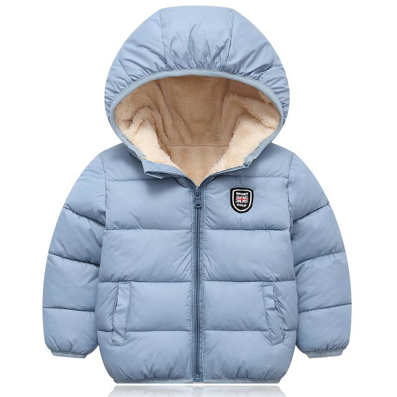 Zerototens Kids Baby Winter Warm Windproof Faux Fur Collar Hooded Thickening Coat 2-6 Years Boys Long Sleeve Solid Color Zipper Jacket Tops Fashion Casual Outwear Overcoat 