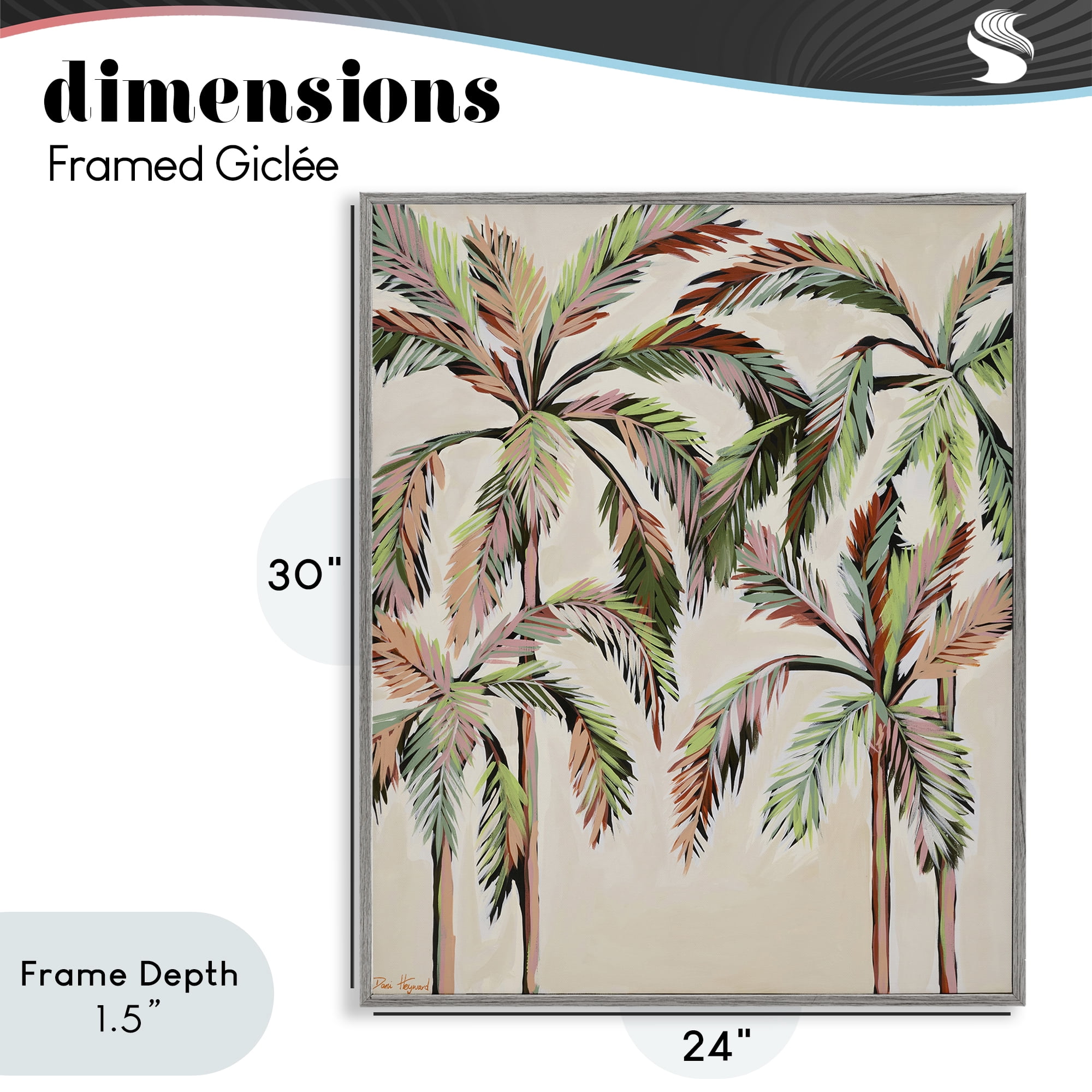 Stupell Industries Blushing Palm Tree Canopy Gray Framed Giclee Art, design by Dani Heyward