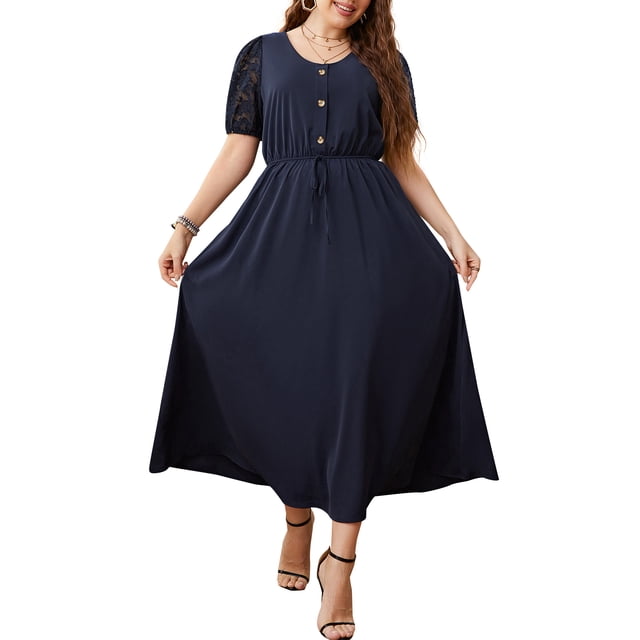 Vestido, Vestido de talla grande para mujer Vestido casual de cintura alta elástico de manga corta Abanopi 3X-grande