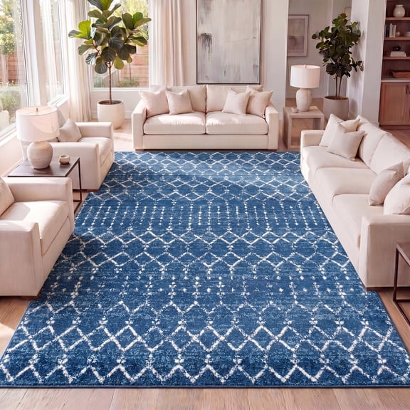 JONATHAN Y MOROCCAN HYPE 5 x 8 Area Rug, Boho Diamond - Blue/White, MOH101A-5
