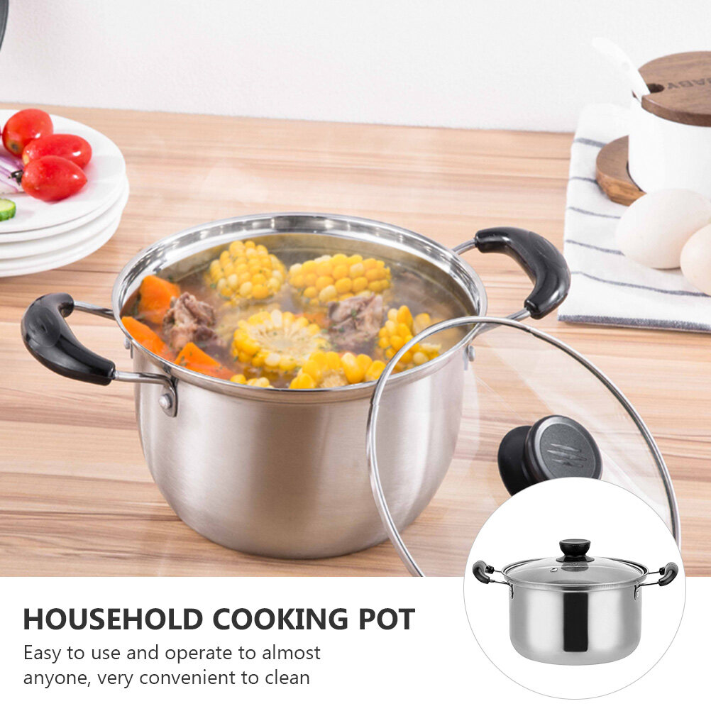 1pc Stainless Steel Soup Pot Multifunctional Pot Practical Hot Pot with Glass Lid