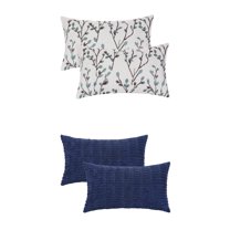 Unique Bargains 4 Pcs Soft Cozy Throw Pillow Covers 12" x 20" Dark Blue/Blue Flower