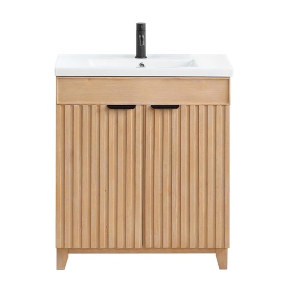 Palos 30" Single Bath Vanity in Fir Wood Brown with Drop-In White Ceramic Basin