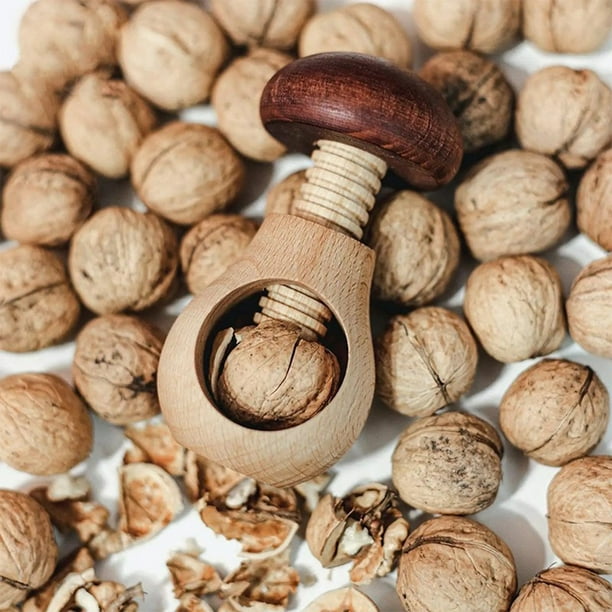 Pinza de madera para cascanueces de nueces | Cascanueces con forma de hongo | Abridor de nueces compacto y duradero | Cascanueces manual fácil de usar para guardar en el cajón de la cocina