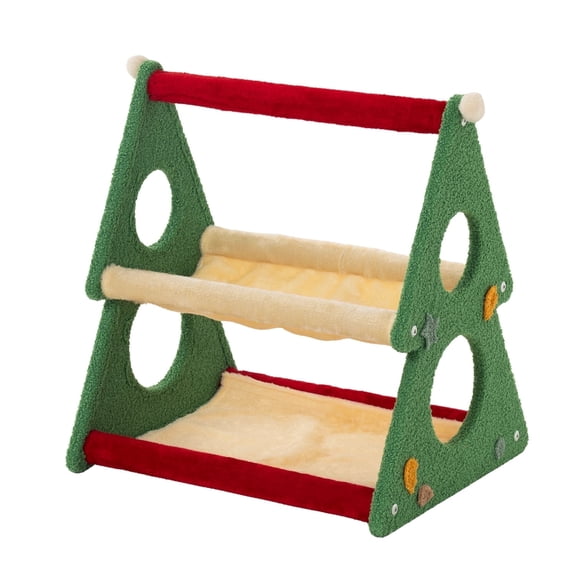Cute Cat Tree, Christmas-Shaped Cat Tower, Soft Plush Fabric, Cat Climbing Stand, 2-Tier Modern Cat Tree for Small Indoor Cats, Red & Green