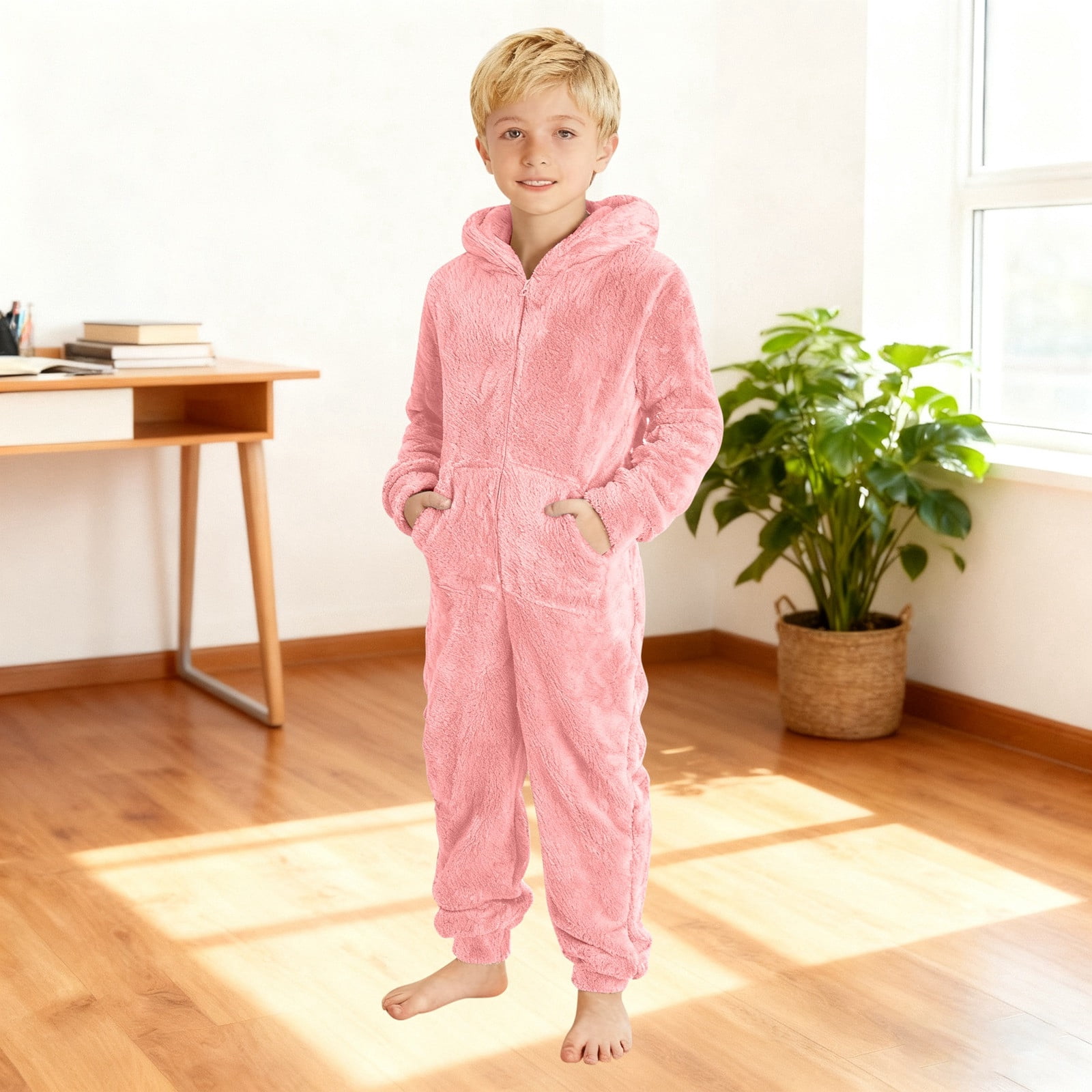 Adeawade Toddler Boys Summer Onesie 15-16 Years Long Sleeve Round Neck Boys Warm Hooded Onesie Jumpsuit Winter Warm Lined Pajama Outfit For Toddler Kids Classic Playsuit Pink