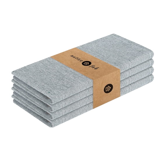 Native Fab Chambray Table Dinner Cloth Napkin Fabric Cotton 17"x17" Set of 4 - Olive Green
