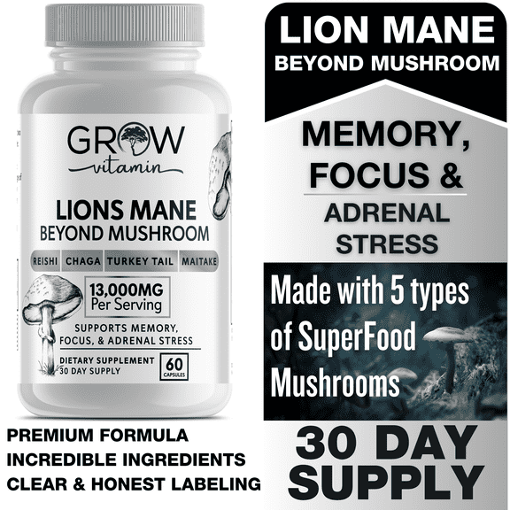 Grow Vitamin Beyond Mushroom Capsules, 13,000mg, 30-Day Supply, Non-GMO