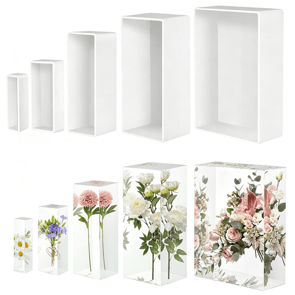 ACDANC Large Resin Molds Rectangle Silicone Molds Epoxy Resin 5 Pcs Cuboid Resin Moulds Wooden Support Deep Casting Molds Preserving Flowers Insect Specimens Diy Gifts Furniture Decoration