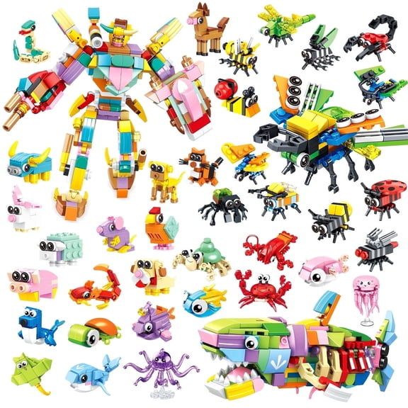 WLBES Party Favors, Classroom Rewards, Goodie Bag Stuffers | 36PCS Mini Animal STEM Building Blocks, 3 Themes 12-in-1 Combine Set for Kids Ages 3