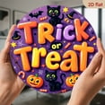 thumbnail image 6 of 2D Flat, Halloween Round Aluminum Wall Sign - 8*8 Inch Trick or Treat Decoration with Black Cats, Pumpkins & Bats - Vibrant Purple & Orange American-Style Holiday Decor for Home, Office, Garden, 6 of 6