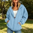 thumbnail image 2 of Edvintorg Jacket Women Loose Long Sleeve Hooded Coat Drawstring Casual Zip up Outerwear with Pocket Women's Clothing Blue XL, 2 of 8