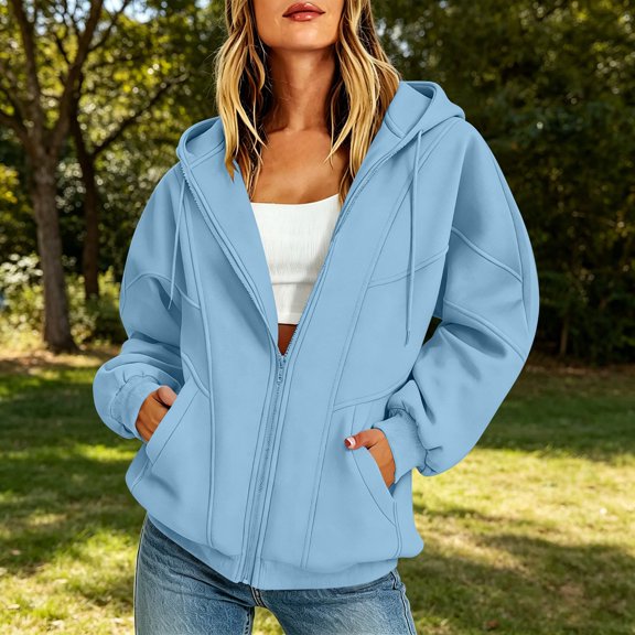 Xdegoge Womens Zip Up Hoodies Casual Long Sleeve Athletic Drawstring Fleece Relaxed Fit Workout Track Jackets with Pockets for Running Activewear
