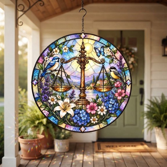 Libra Stained Glass Window Hanging Ornament Zodiac Gift for Friends Suncatcher